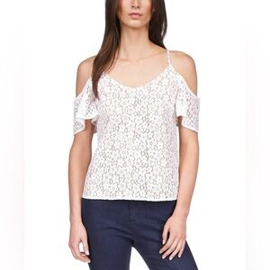 NWT Michael Michael Kors Women Lace Cold-Shoulder Top White Nude Small MSRP $125